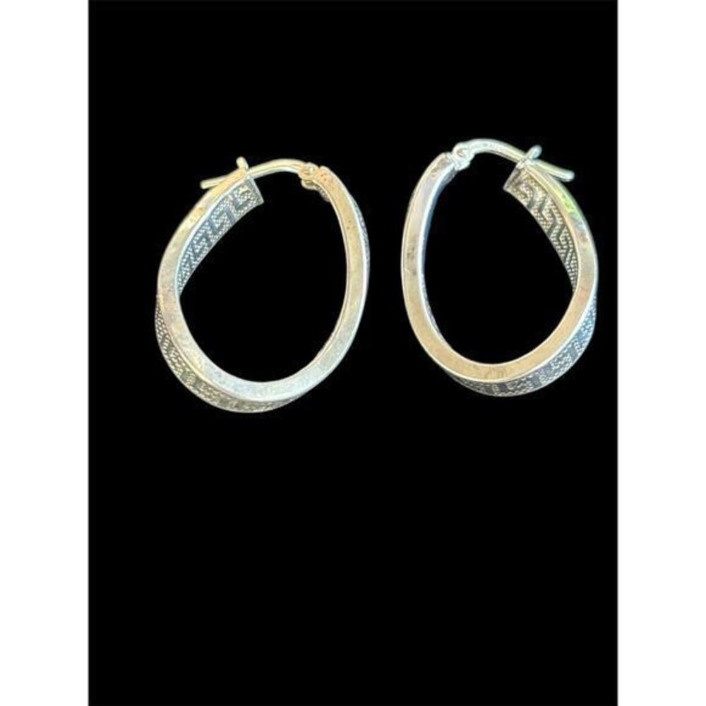 Sterling Silver Dyadema Italian Infinity Hoop Earrings Greek Key Design 925